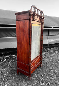 ANTIQUE 19TH CENTURY FRENCH FAUX BAMBOO PINE SINGLE ARMOIRE, c1900
