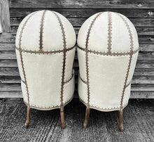 Load image into Gallery viewer, 20th CENTURY PAIR OF FRENCH STYLE LIMED OAK &amp; UPHOLSTERED CANOPY CHAIRS
