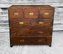 Load image into Gallery viewer, ANTIQUE 19TH CENTURY ANGLO INDIAN MAHOGANY MILITARY CAMPAIGN CHEST OF DRAWERS, C1900
