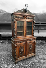 Load image into Gallery viewer, ANTIQUE 19th CENTURY FRENCH ORNATE CARVED OAK &amp; GLAZED DRESSER, c1900
