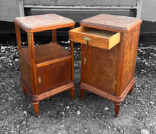 Load image into Gallery viewer, ANTIQUE 19TH CENTURY FRENCH PAIR OF MAHOGANY ORMOLU MOUNTED &amp; MARBLE TOPPED BEDSIDE TABLES, c1900
