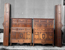 Load image into Gallery viewer, ANTIQUE 19TH CENTURY FRENCH ORNATE PAIR OF OAK SINGLE BED FRAMES, C1900
