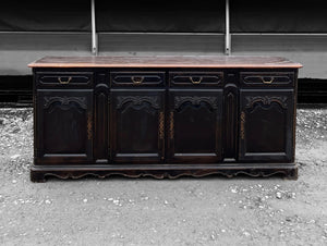 LARGE 20th CENTURY FRENCH ORNATE EBONISED OAK SIDEBOARD