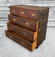 Load image into Gallery viewer, ANTIQUE 19TH CENTURY ANGLO INDIAN MAHOGANY MILITARY CAMPAIGN CHEST OF DRAWERS, C1900
