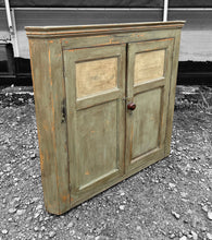 Load image into Gallery viewer, LARGE ANTIQUE 19TH CENTURY FRENCH ORNATE RUSTIC PAINTED PINE CORNER CUPBOARD, C1900
