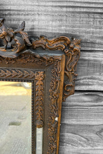 ANTIQUE 19TH CENTURY FRENCH ORNATE GILTWOOD OVERMANTLE WALL MIRROR, C1900