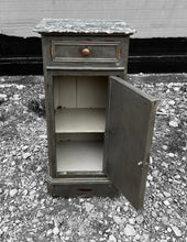 Load image into Gallery viewer, ANTIQUE 19TH CENTURY FRENCH GREY PAINTED &amp; MARBLE TOPPED SIDE TABLE, C1900
