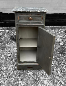 ANTIQUE 19TH CENTURY FRENCH GREY PAINTED & MARBLE TOPPED SIDE TABLE, C1900