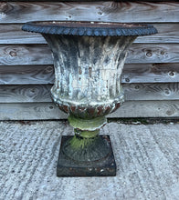 Load image into Gallery viewer, LARGE ANTIQUE 19TH CENTURY FRENCH ORNATE ORIGINAL PAINTED PATINA CAST IRON URN, C1900
