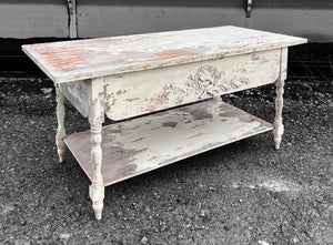 20th CENTURY FRENCH ORNATE WHITE PAINTED RUSTIC SERVING DINING TABLE