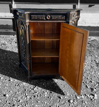 Load image into Gallery viewer, ANTIQUE 19TH CENTURY FRENCH ORNATE EBONISED OAK SIDEBOARD CUPBOARD, C1900
