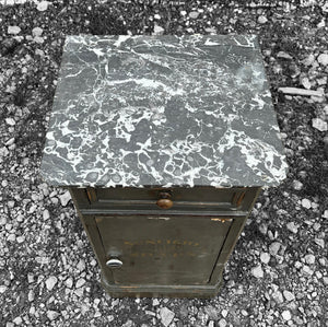 ANTIQUE 19TH CENTURY FRENCH GREY PAINTED & MARBLE TOPPED SIDE TABLE, C1900