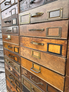 ANTIQUE 19TH CENTURY TALL RUSTIC PINE FILING CABINET WITH 30 DRAWERS, C1900