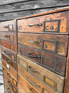 ANTIQUE 19TH CENTURY TALL RUSTIC PINE FILING CABINET WITH 30 DRAWERS, C1900