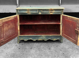 ANTIQUE 19th CENTURY FRENCH ORNATE PAINTED OAK BUFFET CUPBOARD, c1900