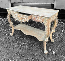 Load image into Gallery viewer, ANTIQUE 20TH CENTURY FRENCH ORNATE CARVED LIMED OAK CONSOLE TABLE, C1920
