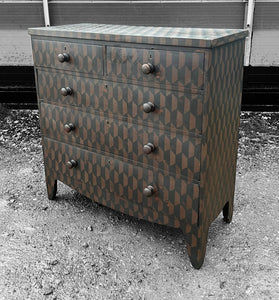 ANTIQUE 19th CENTURY ENGLISH GEOMETRIC PAINTED CHEST OF DRAWERS, c1900