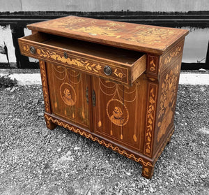 ANTIQUE 19TH CENTURY DUTCH ORNATE MARQUETRY INLAID CUPBOARD, C1800