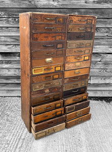 ANTIQUE 19TH CENTURY TALL RUSTIC PINE FILING CABINET WITH 30 DRAWERS, C1900