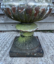 Load image into Gallery viewer, LARGE ANTIQUE 19TH CENTURY FRENCH ORNATE ORIGINAL PAINTED PATINA CAST IRON URN, C1900
