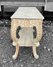 Load image into Gallery viewer, ANTIQUE 20TH CENTURY FRENCH ORNATE CARVED LIMED OAK CONSOLE TABLE, C1920
