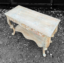 Load image into Gallery viewer, ANTIQUE 20TH CENTURY FRENCH ORNATE CARVED LIMED OAK CONSOLE TABLE, C1920
