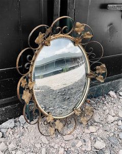 ANTIQUE 19TH CENTURY FRENCH GILT METAL WALL MIRROR, c1900