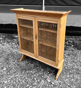 ANTIQUE 19TH CENTURY PINE APOTHECARY STYLE GLAZED DISPLAY CABINET, C1900