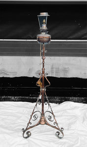 ANTIQUE 20TH CENTURY FRENCH ARTS & CRAFTS COPPER FLOOR STANDING LAMP STAND, c1920