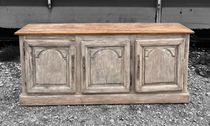 EARLY 20th CENTURY FRENCH ORNATE ORIGINAL PAINTED OAK 3 DOOR SIDEBOARD, c1930