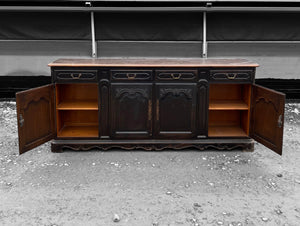 LARGE 20th CENTURY FRENCH ORNATE EBONISED OAK SIDEBOARD