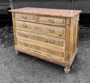 ANTIQUE 19th CENTURY FRENCH BLEACHED OAK & MARBLE TOPPED CHEST OF DRAWERS, c1900