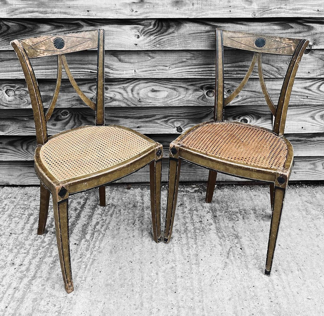 ANTIQUE 19TH CENTURY FRENCH PAIR OF ORIGINAL PAINTED DINING CHAIRS, c1900