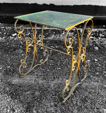 Load image into Gallery viewer, ANTIQUE 20th CENTURY FRENCH ORNATE CAST METAL &amp;  GLASS TOPPED SIDE TABLE, c1920

