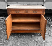 Load image into Gallery viewer, ANTIQUE 19th CENTURY FRENCH ORNATE OAK &amp; MARBLE TOPPED CUPBOARD, c1900
