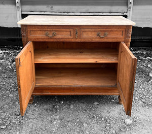 ANTIQUE 19th CENTURY FRENCH ORNATE OAK & MARBLE TOPPED CUPBOARD, c1900