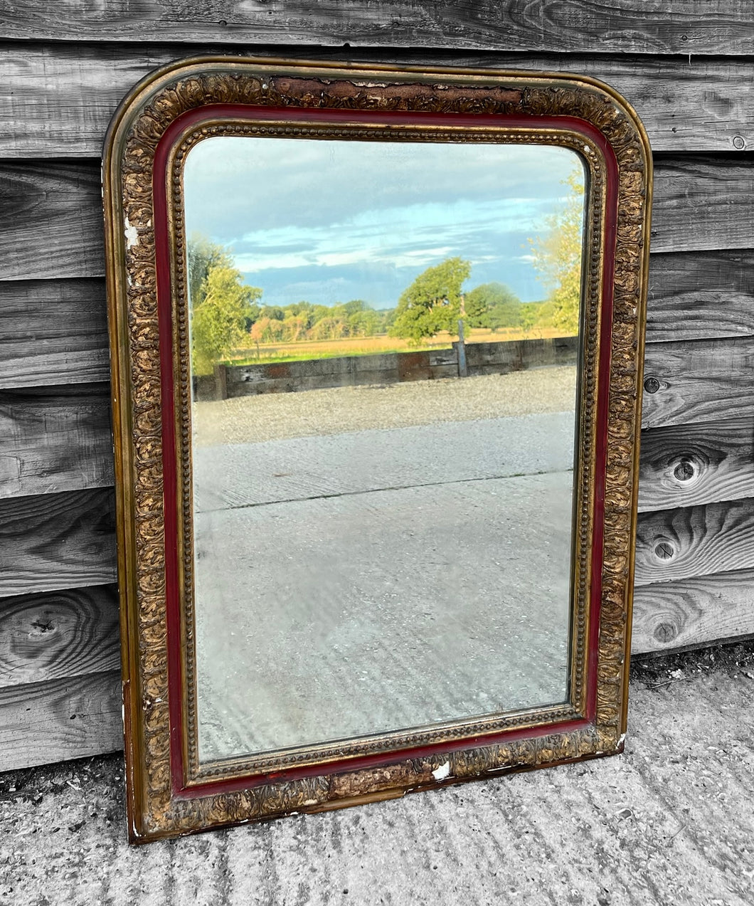 ANTIQUE 19TH CENTURY FRENCH ORNATE GILTWOOD WALL MIRROR, C1900