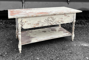 20th CENTURY FRENCH ORNATE WHITE PAINTED RUSTIC SERVING DINING TABLE