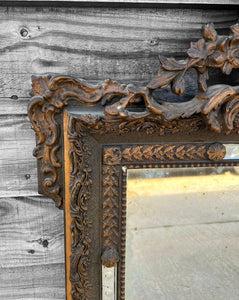 ANTIQUE 19TH CENTURY FRENCH ORNATE GILTWOOD OVERMANTLE WALL MIRROR, C1900