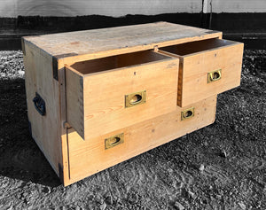 ANTIQUE 19th CENTURY PINE MILITARY CAMPAIGN CHEST OF DRAWERS, c1900