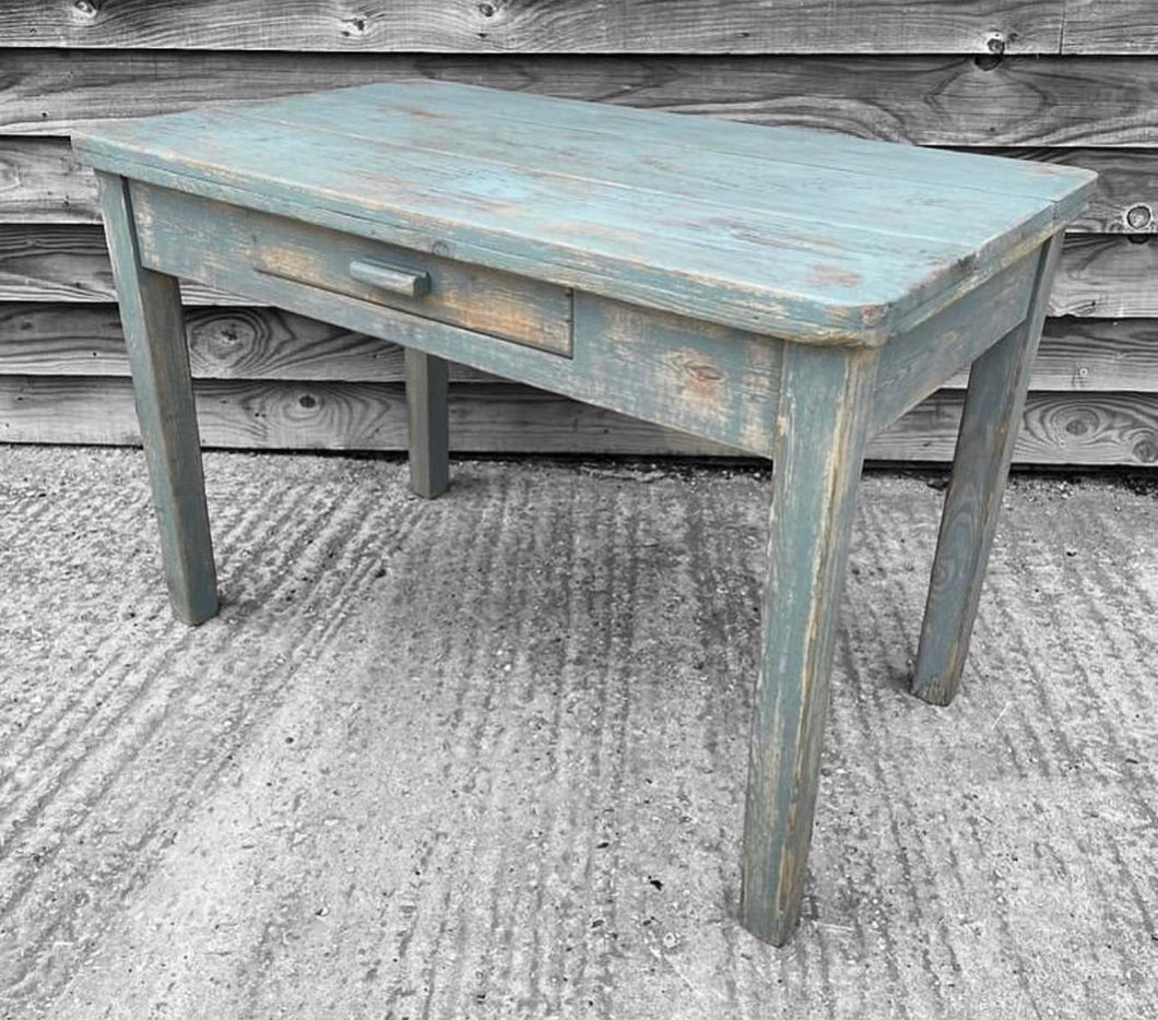 ANTIQUE 19TH CENTURY FRENCH PINE RUSTIC FARMHOUSE BLUE PAINTED DESK/TABLE, C1900
