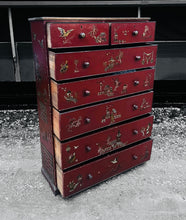 Load image into Gallery viewer, ANTIQUE 19th CENTURY ORNATE RED CHINOISERIE TALL CHEST OF DRAWERS, c1900
