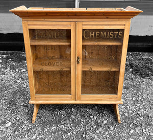 ANTIQUE 19TH CENTURY PINE APOTHECARY STYLE GLAZED DISPLAY CABINET, C1900