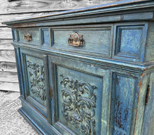 Load image into Gallery viewer, ANTIQUE 19TH CENTURY FRENCH ORNATE BLUE PAINTED BUFFET CUPBOARD, C1900
