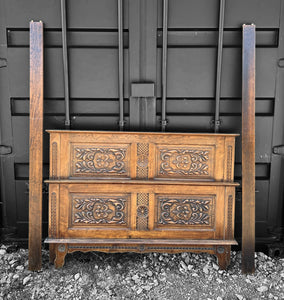 20TH CENTURY FRENCH ORNATE OAK DOUBLE BED, C1940