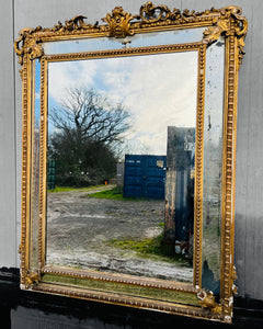 LARGE ANTIQUE 19th CENTURY FRENCH ORNATE GILTWOOD CUSHION MIRROR, c1900