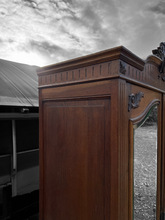 Load image into Gallery viewer, ANTIQUE 19TH CENTURY FRENCH ORNATE OAK DOUBLE WARDROBE ARMOIRE, C1900
