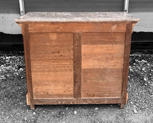 ANTIQUE 19TH CENTURY FRENCH  FLAMED MAHOGANY & MARBLE TOPPED COMMODE, c1900