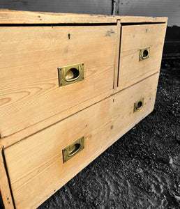 ANTIQUE 19th CENTURY PINE MILITARY CAMPAIGN CHEST OF DRAWERS, c1900