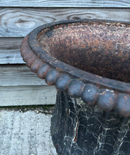 Load image into Gallery viewer, ANTIQUE LARGE 19TH CENTURY FRENCH ORNATE ORIGINAL PAINTED PATINA CAST IRON URN, C1900
